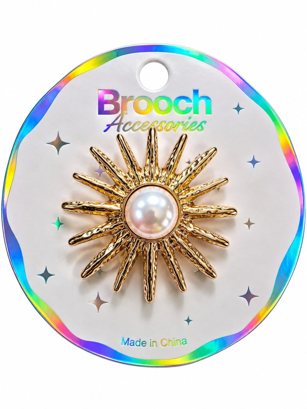 Gold Sunburst Pearl Brooch